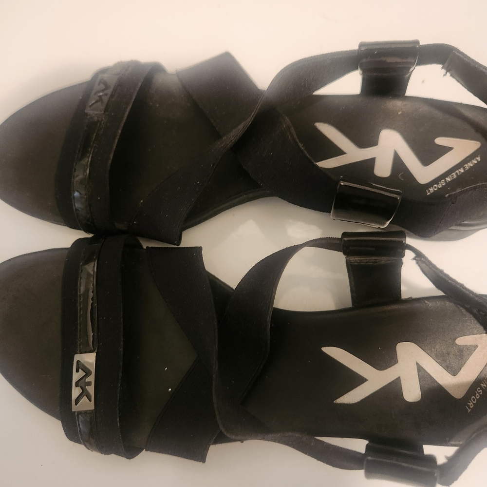 Anne Klein Black Wedge Low Heal Sandal